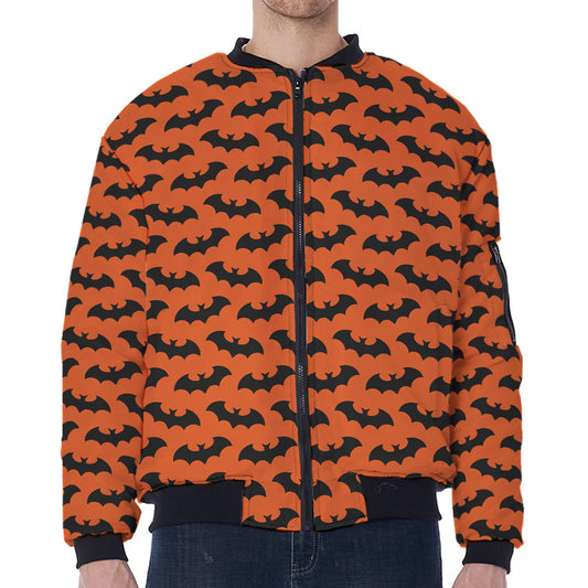 Halloween Bat Pattern Print Zip Sleeve Bomber Jacket