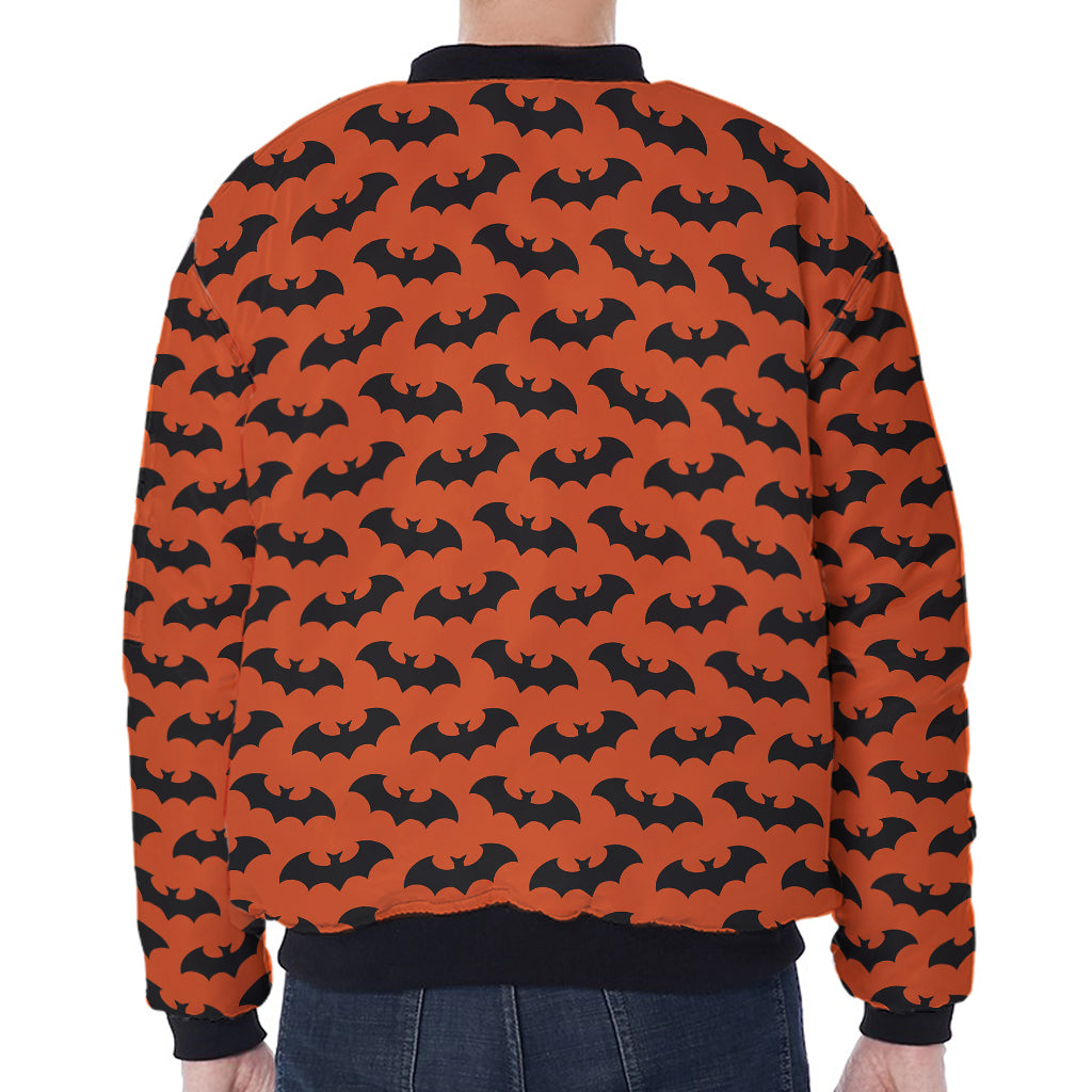 Halloween Bat Pattern Print Zip Sleeve Bomber Jacket