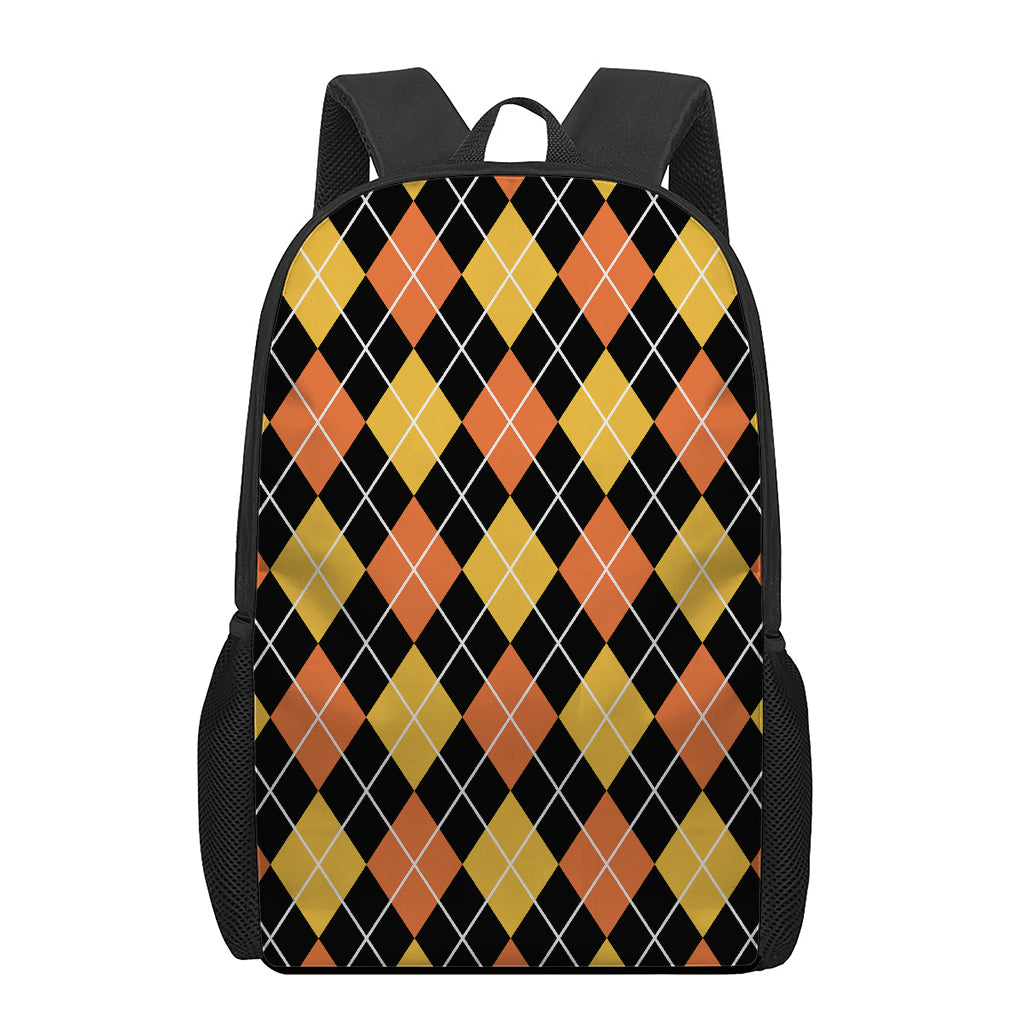 Halloween Black And Orange Argyle Print 17 Inch Backpack