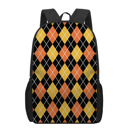Halloween Black And Orange Argyle Print 17 Inch Backpack