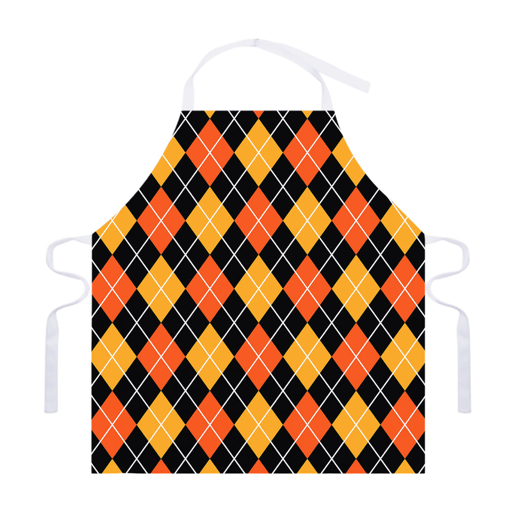 Halloween Black And Orange Argyle Print Adjustable Apron