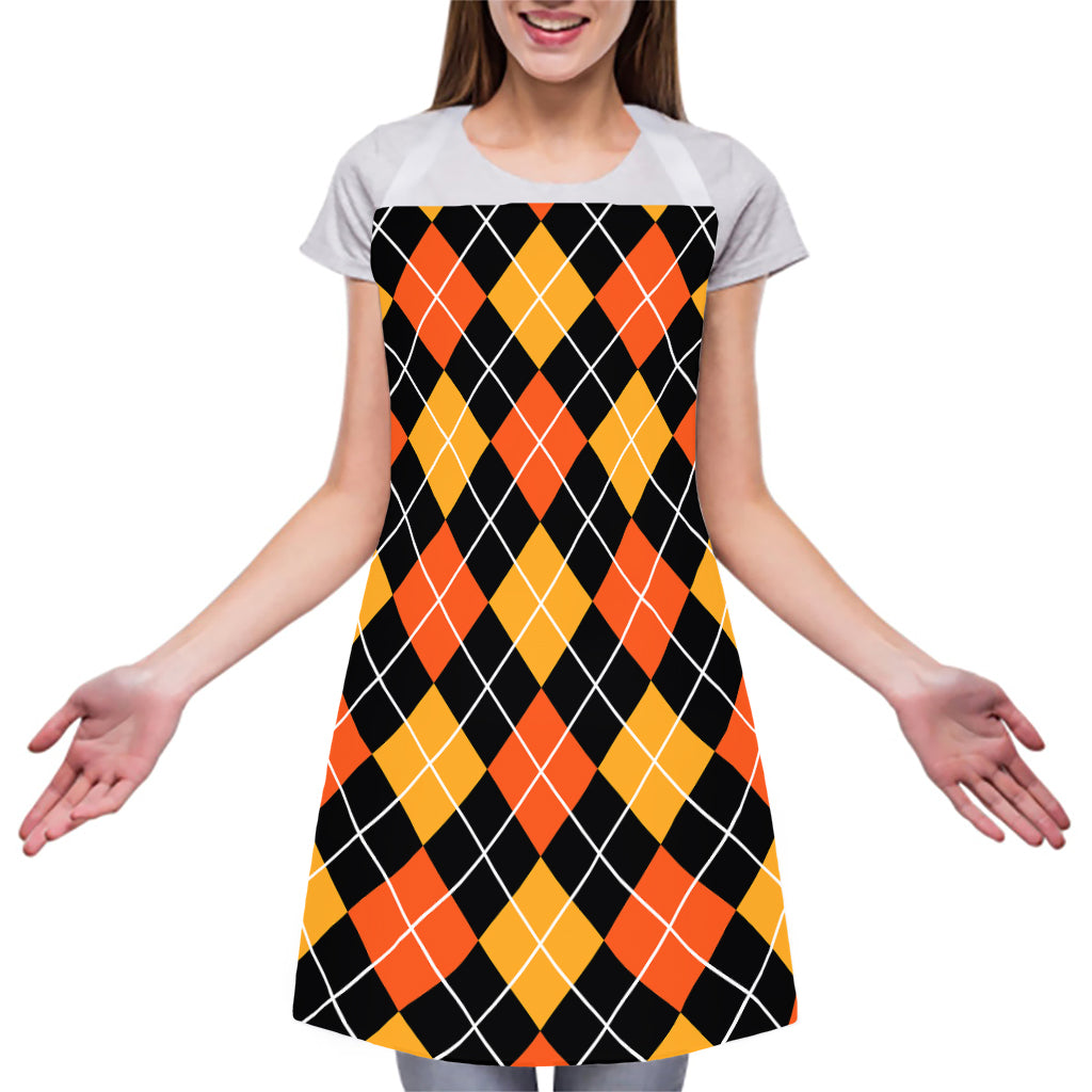 Halloween Black And Orange Argyle Print Adjustable Apron