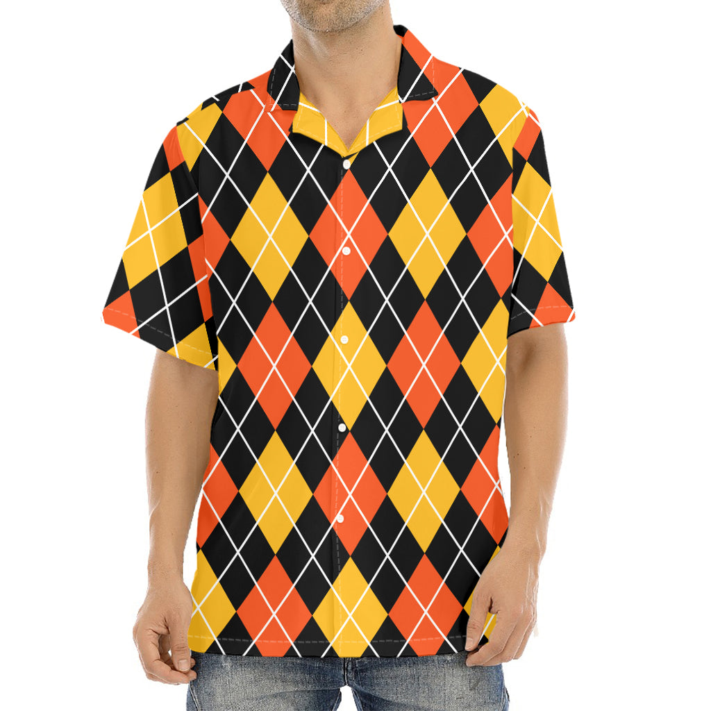 Halloween Black And Orange Argyle Print Aloha Shirt