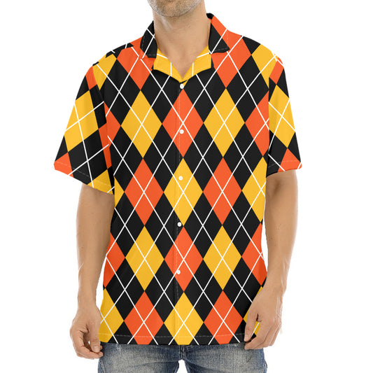 Halloween Black And Orange Argyle Print Aloha Shirt