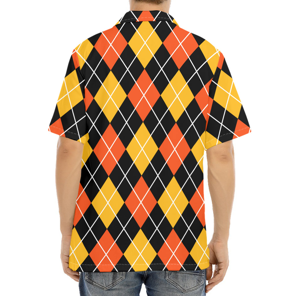 Halloween Black And Orange Argyle Print Aloha Shirt