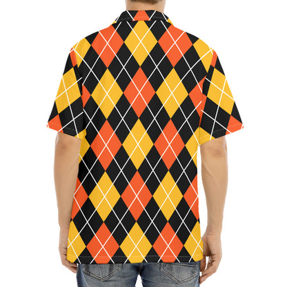 Halloween Black And Orange Argyle Print Aloha Shirt