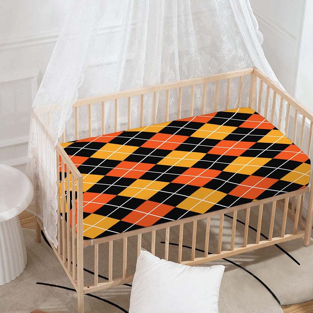 Halloween Black And Orange Argyle Print Baby Crib Sheet
