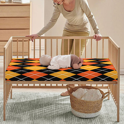 Halloween Black And Orange Argyle Print Baby Crib Sheet