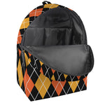 Halloween Black And Orange Argyle Print Backpack
