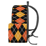 Halloween Black And Orange Argyle Print Backpack