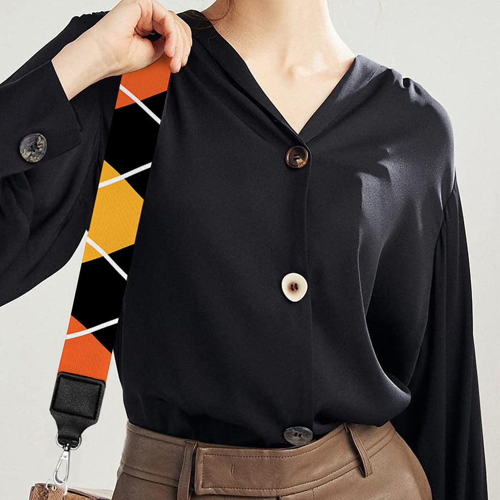 Halloween Black And Orange Argyle Print Bag Strap