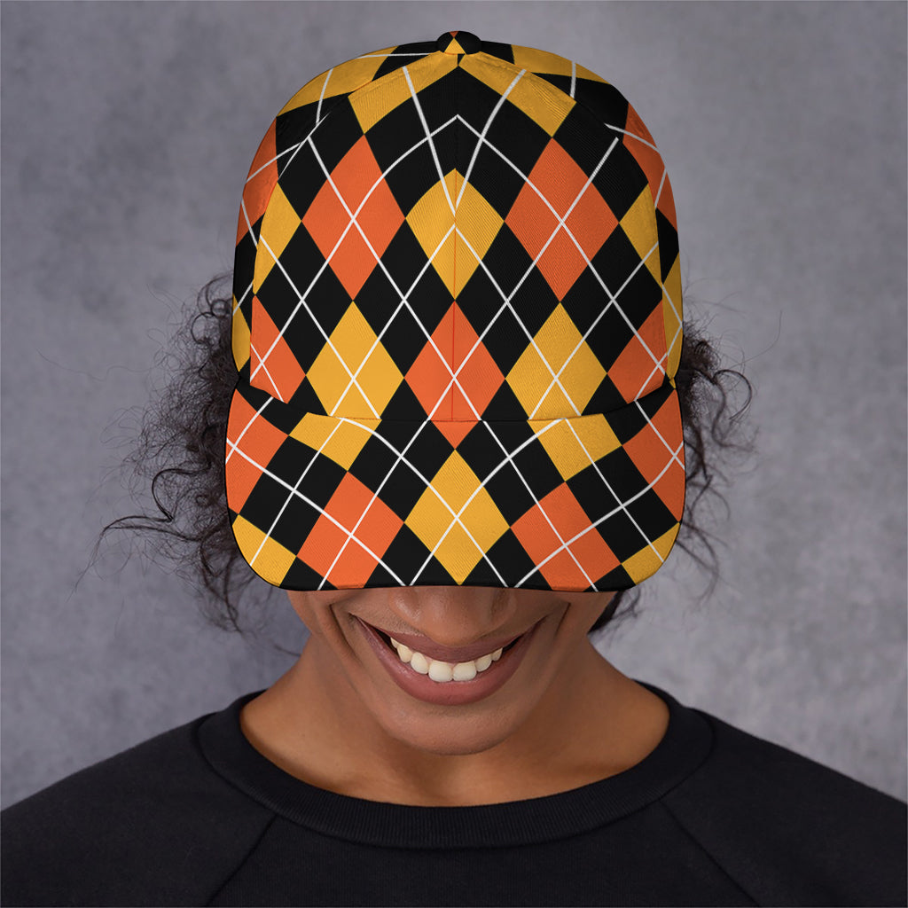Halloween Black And Orange Argyle Print Baseball Cap