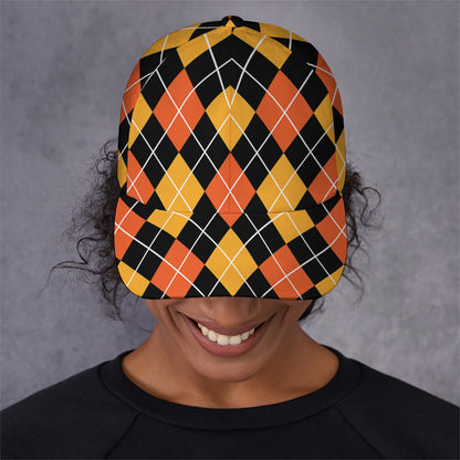 Halloween Black And Orange Argyle Print Baseball Cap