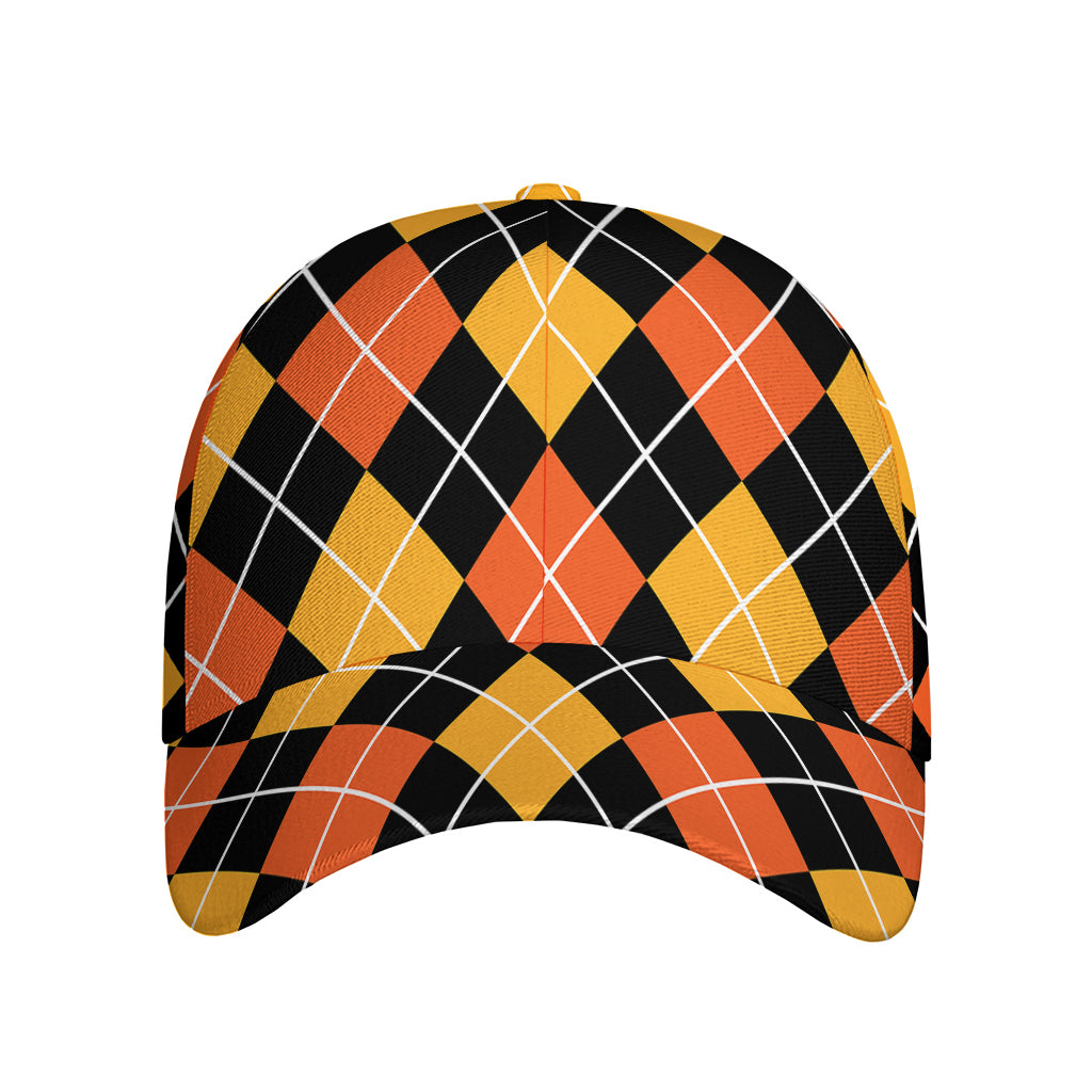 Halloween Black And Orange Argyle Print Baseball Cap
