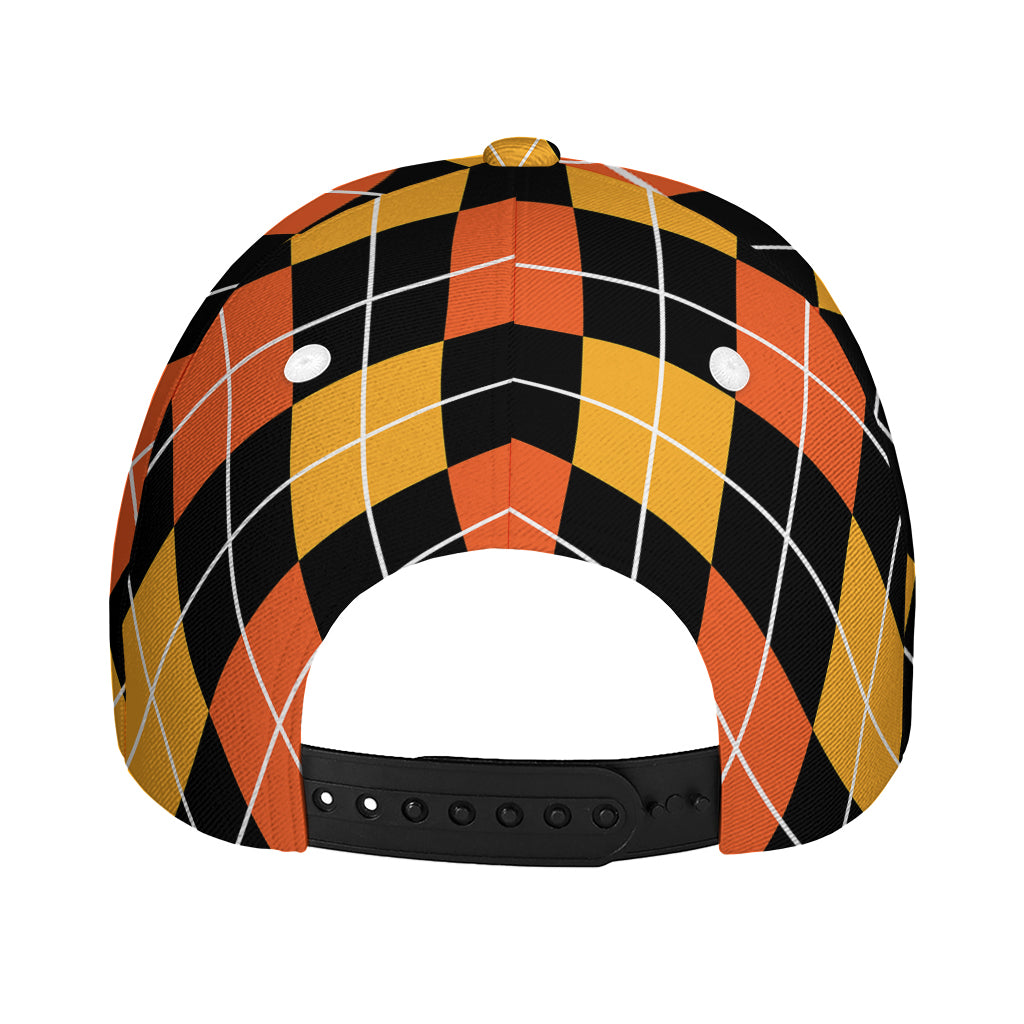 Halloween Black And Orange Argyle Print Baseball Cap
