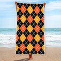 Halloween Black And Orange Argyle Print Beach Towel