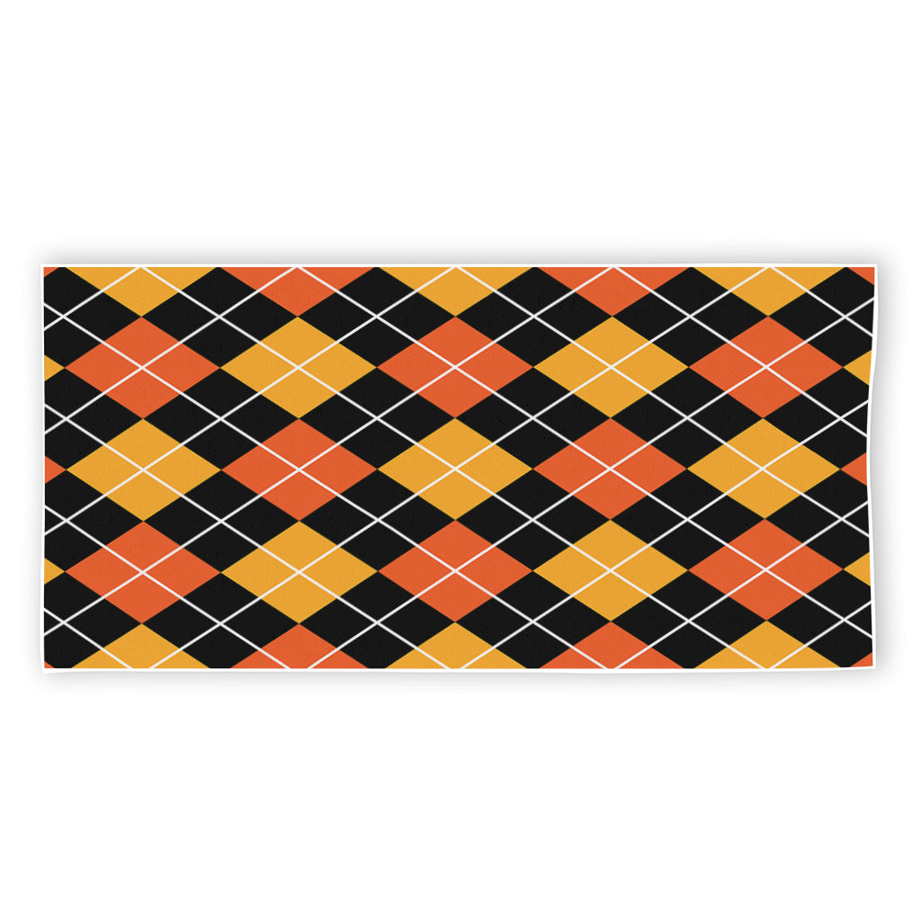 Halloween Black And Orange Argyle Print Beach Towel