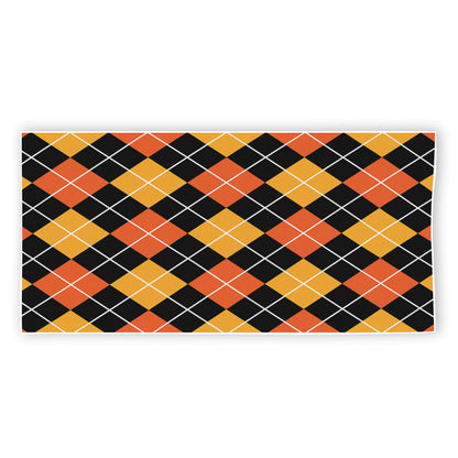 Halloween Black And Orange Argyle Print Beach Towel