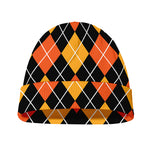 Halloween Black And Orange Argyle Print Beanie
