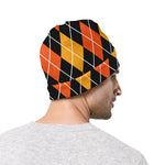 Halloween Black And Orange Argyle Print Beanie