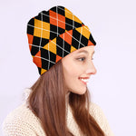 Halloween Black And Orange Argyle Print Beanie