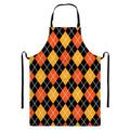 Halloween Black And Orange Argyle Print Bib Apron With Pocket