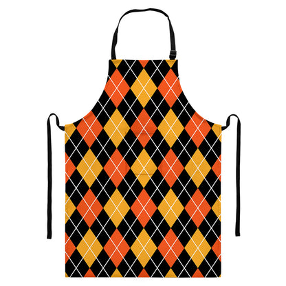 Halloween Black And Orange Argyle Print Bib Apron With Pocket