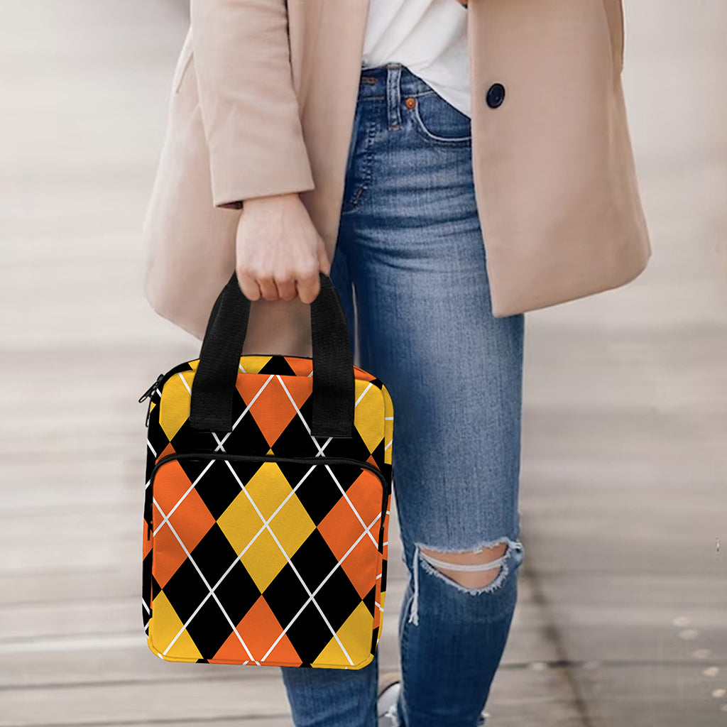 Halloween Black And Orange Argyle Print Bible Tote Bag