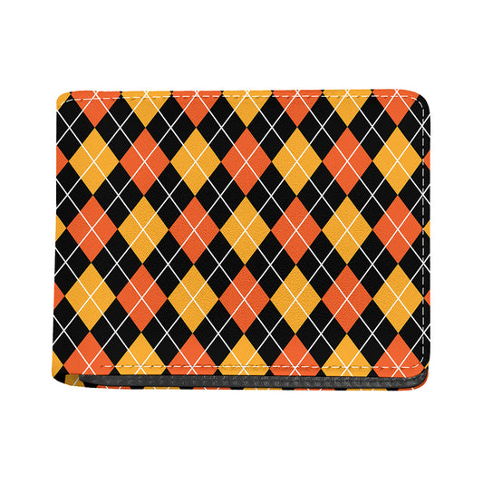 Halloween Black And Orange Argyle Print Bifold Wallet