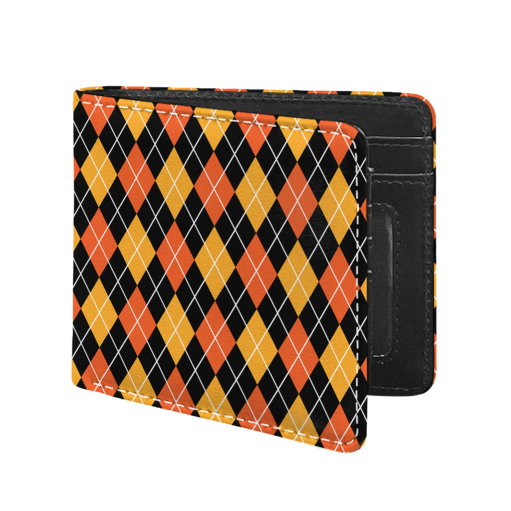 Halloween Black And Orange Argyle Print Bifold Wallet