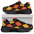 Halloween Black And Orange Argyle Print Black Chunky Shoes