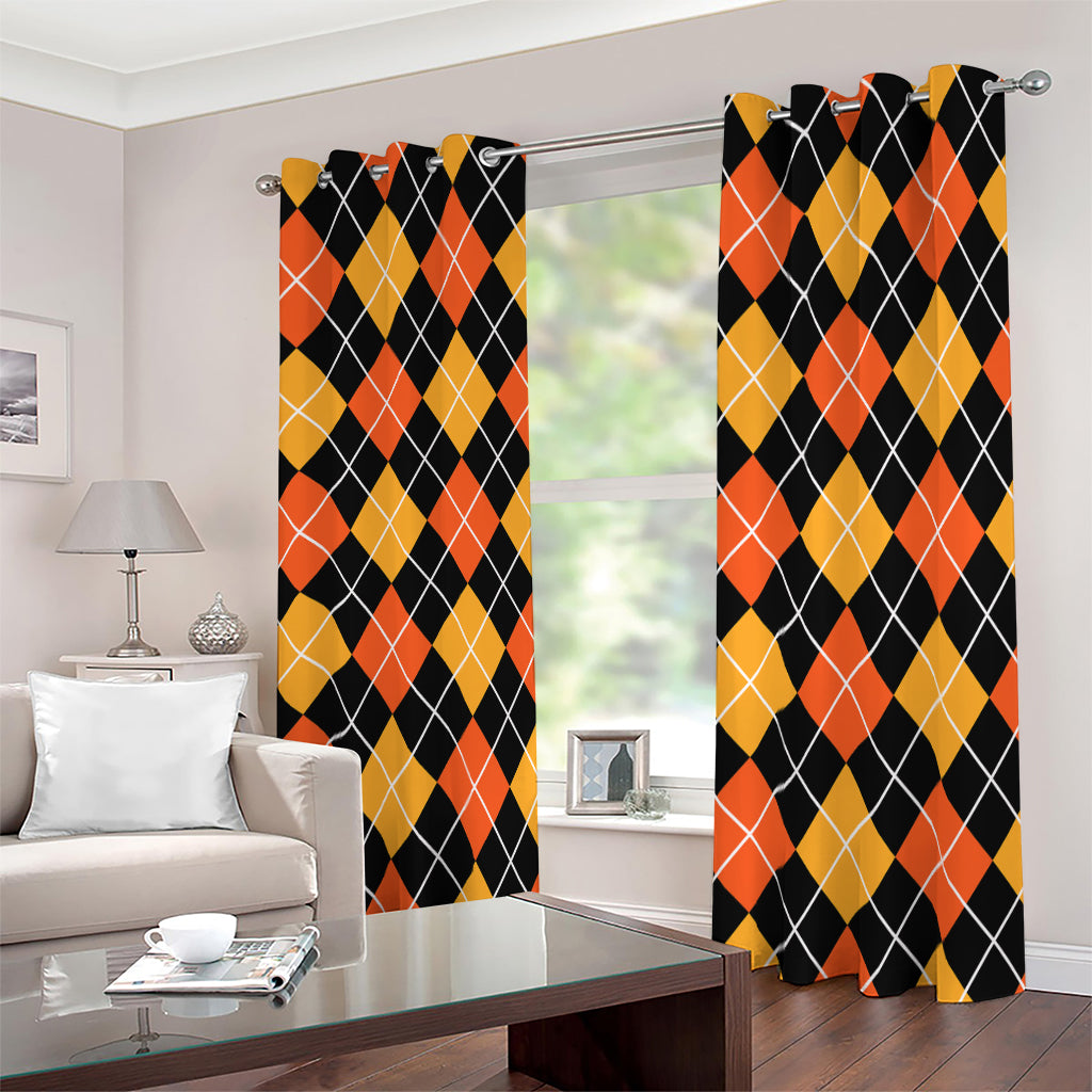 Halloween Black And Orange Argyle Print Blackout Grommet Curtains