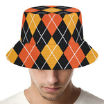 Halloween Black And Orange Argyle Print Bucket Hat
