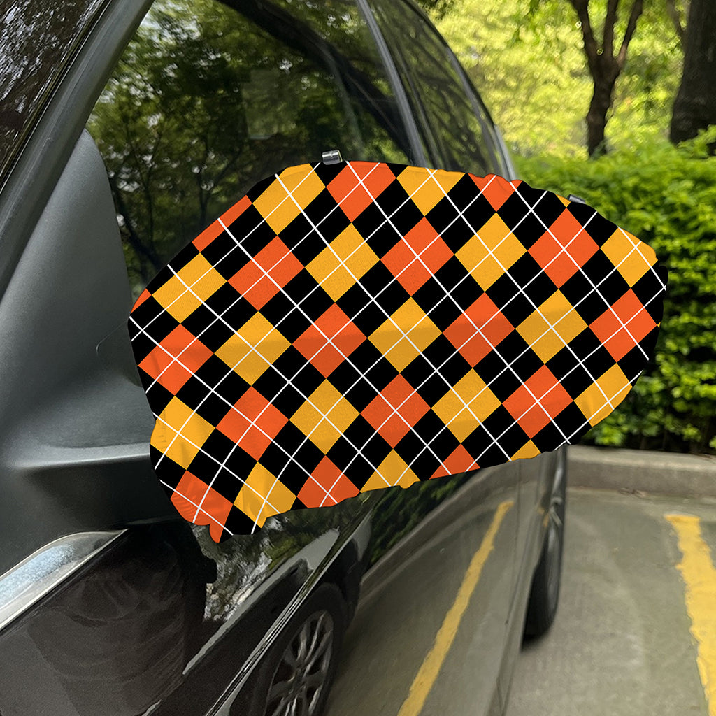 Halloween Black And Orange Argyle Print Car Side Mirror Covers