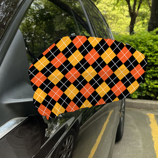 Halloween Black And Orange Argyle Print Car Side Mirror Covers