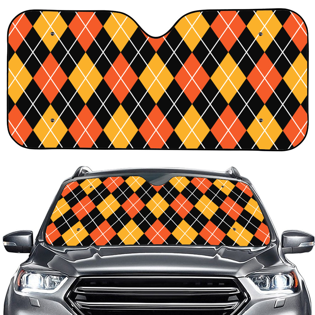 Halloween Black And Orange Argyle Print Car Windshield Sun Shade