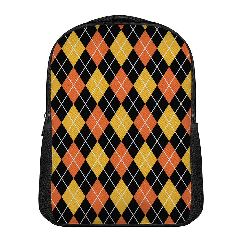 Halloween Black And Orange Argyle Print Casual Backpack