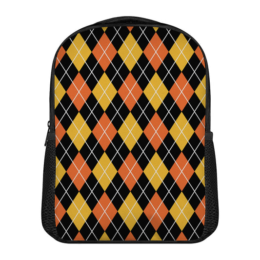 Halloween Black And Orange Argyle Print Casual Backpack