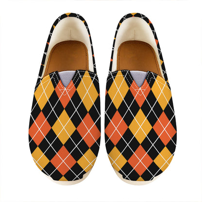 Halloween Black And Orange Argyle Print Casual Shoes