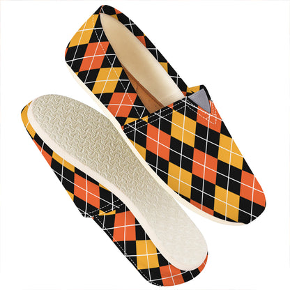Halloween Black And Orange Argyle Print Casual Shoes