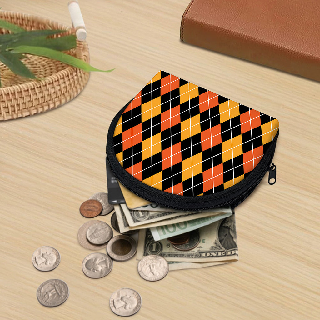 Halloween Black And Orange Argyle Print Coin Purse