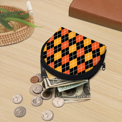 Halloween Black And Orange Argyle Print Coin Purse