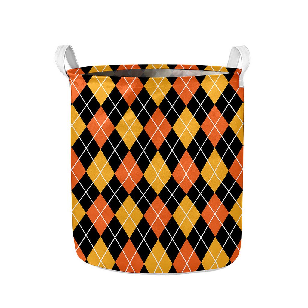 Halloween Black And Orange Argyle Print Collapsible Laundry Basket