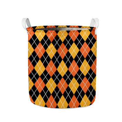 Halloween Black And Orange Argyle Print Collapsible Laundry Basket