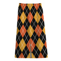Halloween Black And Orange Argyle Print Cotton Front Slit Maxi Skirt