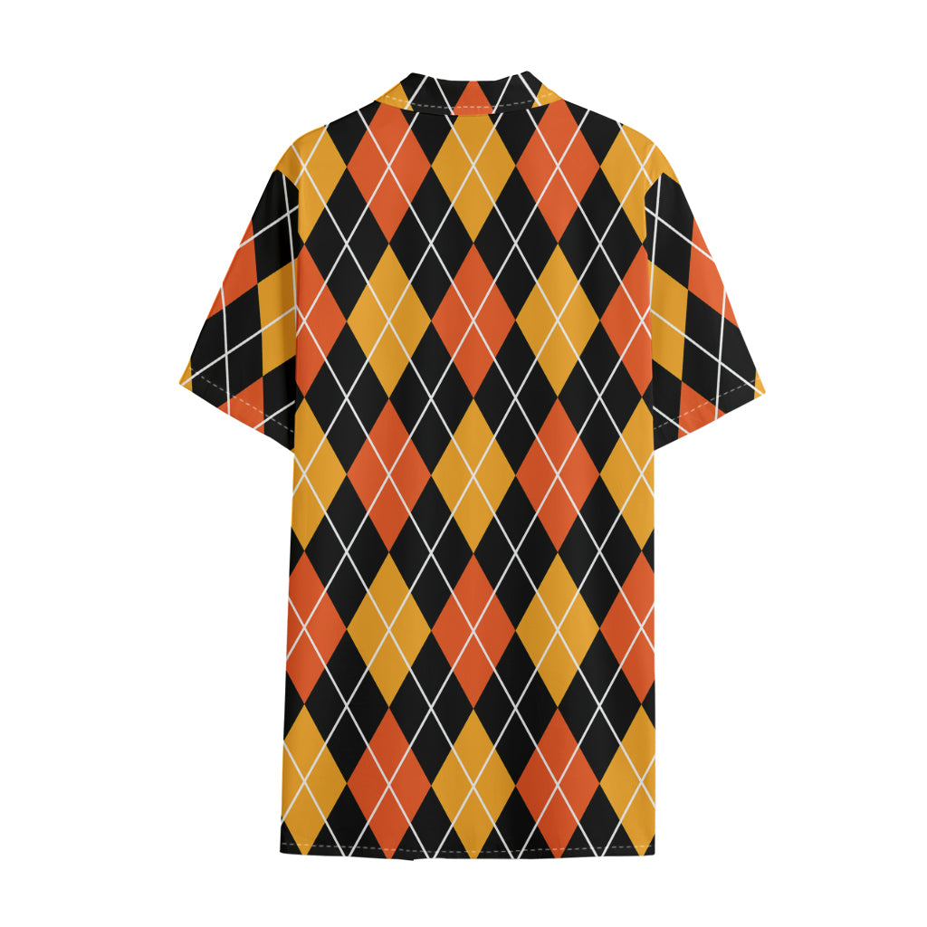 Halloween Black And Orange Argyle Print Cotton Hawaiian Shirt
