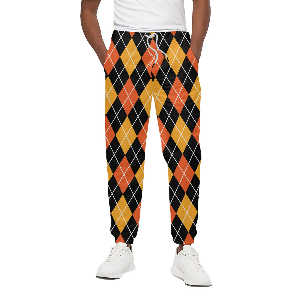 Halloween Black And Orange Argyle Print Cotton Pants