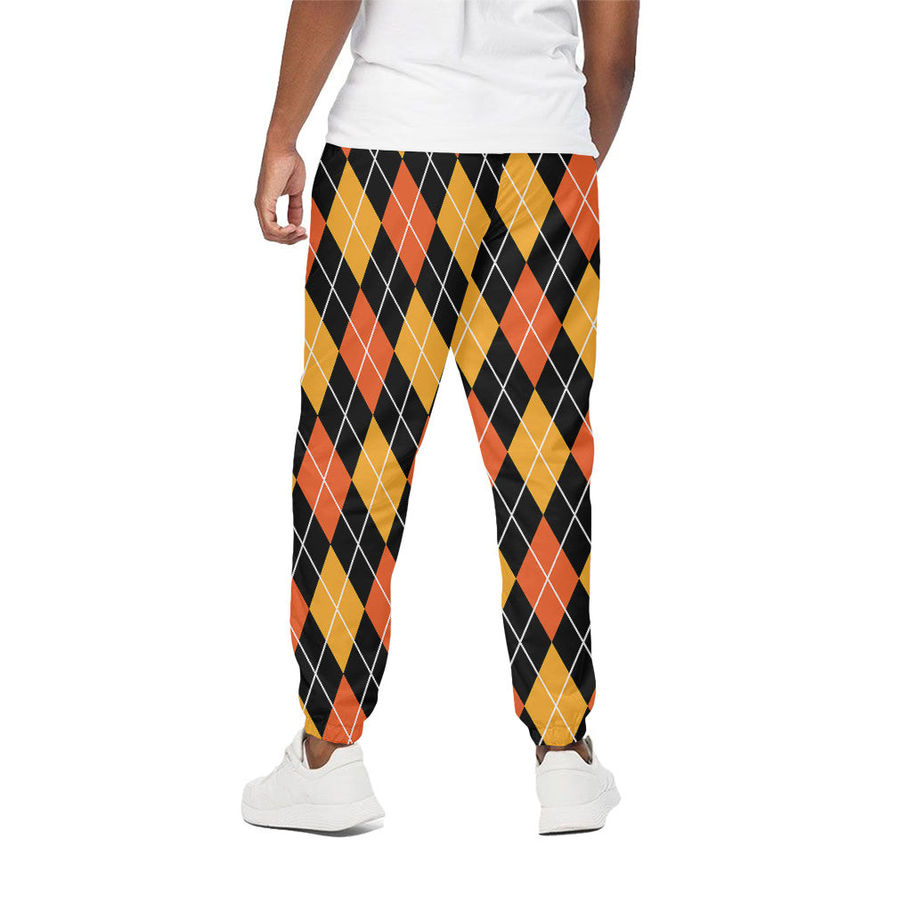 Halloween Black And Orange Argyle Print Cotton Pants
