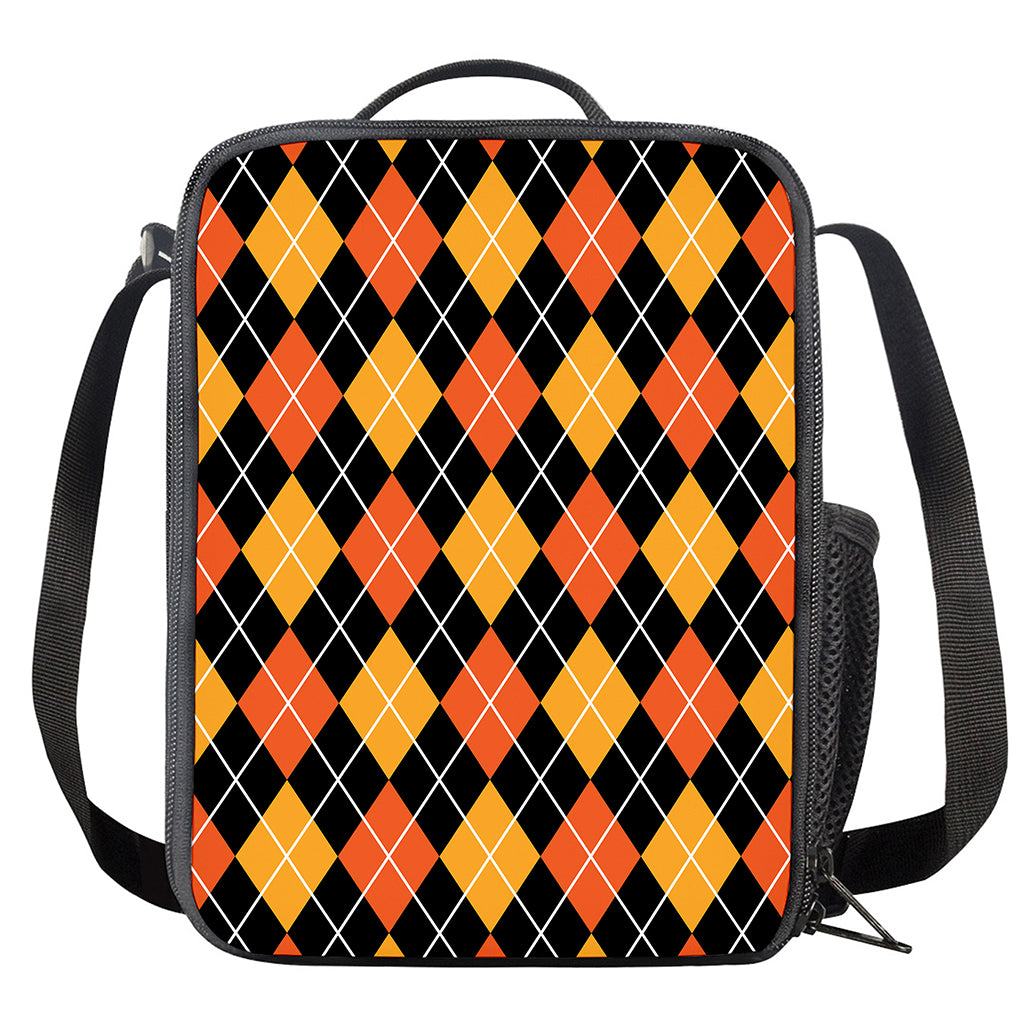 Halloween Black And Orange Argyle Print Crossbody Lunch Bag