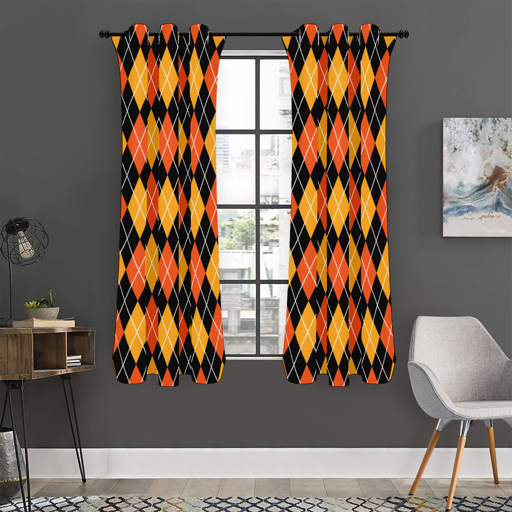 Halloween Black And Orange Argyle Print Curtain